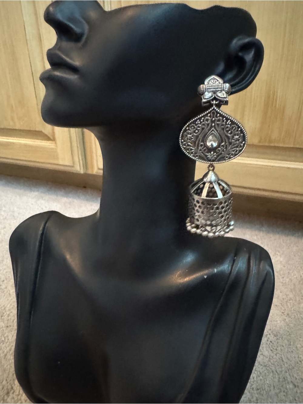 Bohemian Silver-Tone Filigree Jhumka Drop Earrings - Unbranded